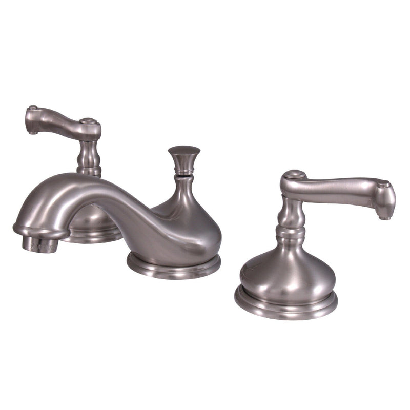 Two-Handle 3-Hole Deck Mount Widespread Bathroom Faucet with Brass Pop-Up