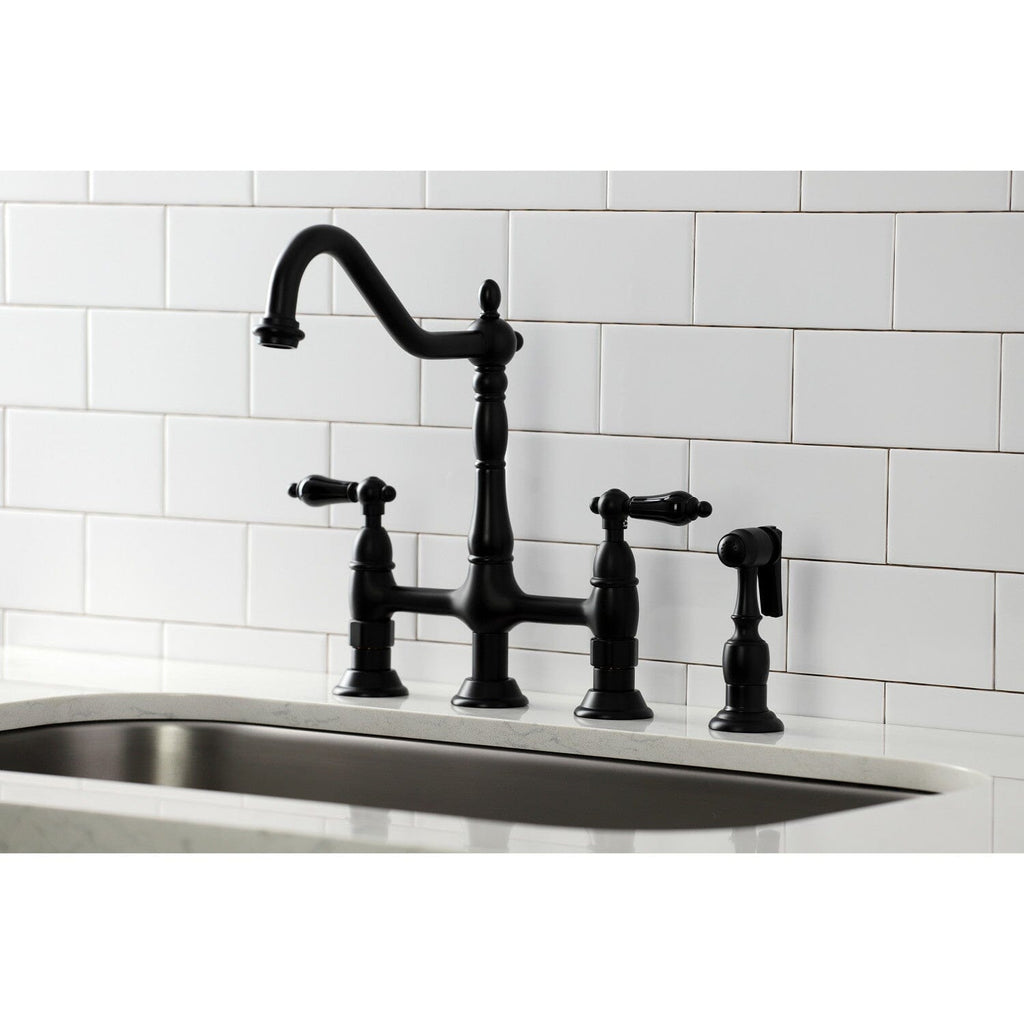 Duchess Two-Handle 4-Hole Deck Mount Bridge Kitchen Faucet with Brass Side Sprayer