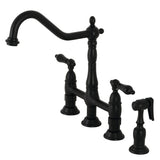 Duchess Two-Handle 4-Hole Deck Mount Bridge Kitchen Faucet with Brass Side Sprayer