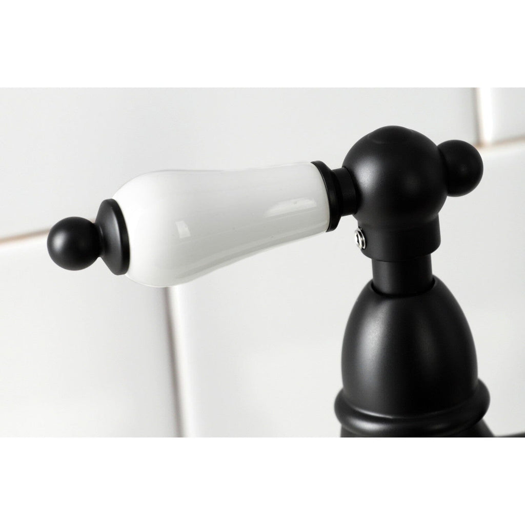 Heritage Two-Handle 4-Hole Deck Mount Bridge Kitchen Faucet with Brass Side Sprayer