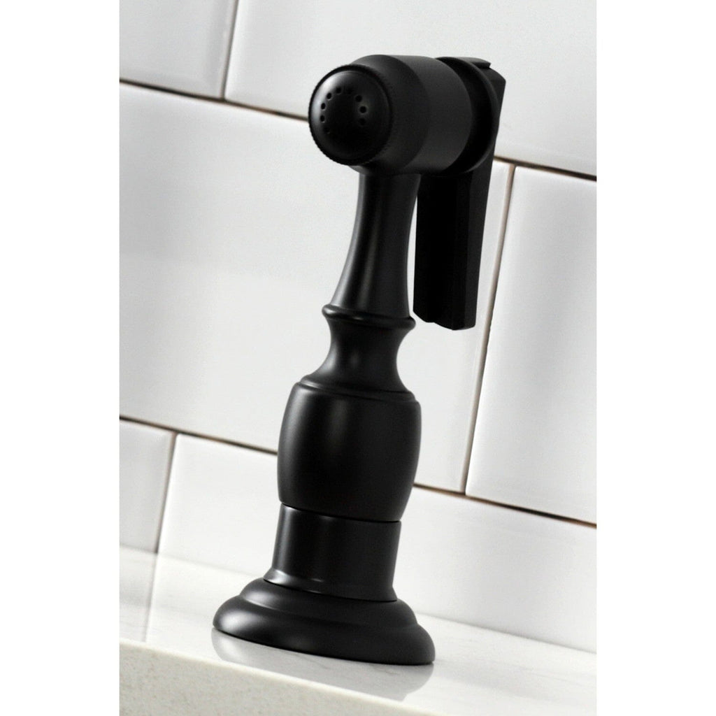 Heritage Two-Handle 4-Hole Deck Mount Bridge Kitchen Faucet with Brass Side Sprayer
