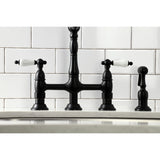 Heritage Two-Handle 4-Hole Deck Mount Bridge Kitchen Faucet with Brass Side Sprayer