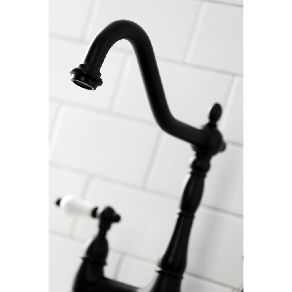 Heritage Two-Handle 4-Hole Deck Mount Bridge Kitchen Faucet with Brass Side Sprayer