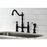 Heritage Two-Handle 4-Hole Deck Mount Bridge Kitchen Faucet with Brass Side Sprayer