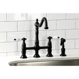 Heritage Two-Handle 4-Hole Deck Mount Bridge Kitchen Faucet with Brass Side Sprayer