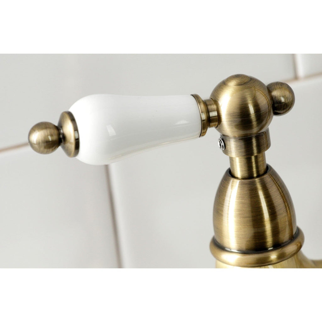 Heritage Two-Handle 4-Hole Deck Mount Bridge Kitchen Faucet with Brass Side Sprayer