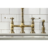 Heritage Two-Handle 4-Hole Deck Mount Bridge Kitchen Faucet with Brass Side Sprayer