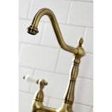 Heritage Two-Handle 4-Hole Deck Mount Bridge Kitchen Faucet with Brass Side Sprayer