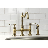 Heritage Two-Handle 4-Hole Deck Mount Bridge Kitchen Faucet with Brass Side Sprayer