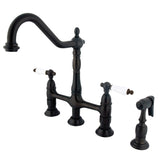 Heritage Two-Handle 4-Hole Deck Mount Bridge Kitchen Faucet with Brass Side Sprayer