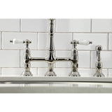 Heritage Two-Handle 4-Hole Deck Mount Bridge Kitchen Faucet with Brass Side Sprayer