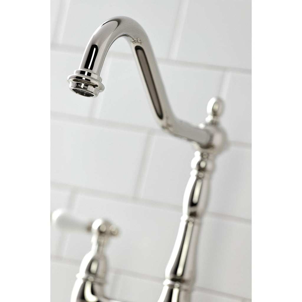 Heritage Two-Handle 4-Hole Deck Mount Bridge Kitchen Faucet with Brass Side Sprayer