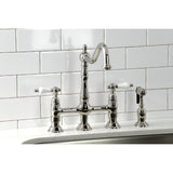 Heritage Two-Handle 4-Hole Deck Mount Bridge Kitchen Faucet with Brass Side Sprayer