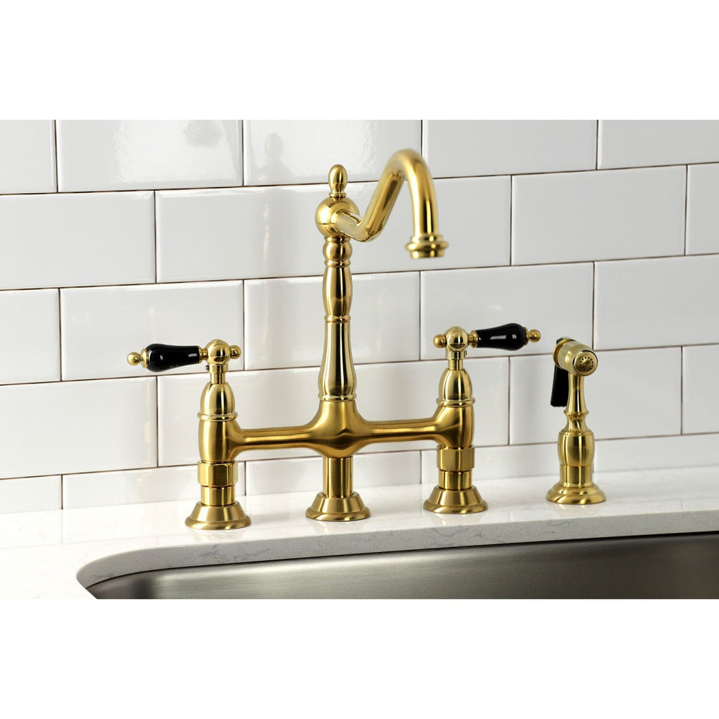 Duchess Two-Handle 4-Hole Deck Mount Bridge Kitchen Faucet with Brass Side Sprayer