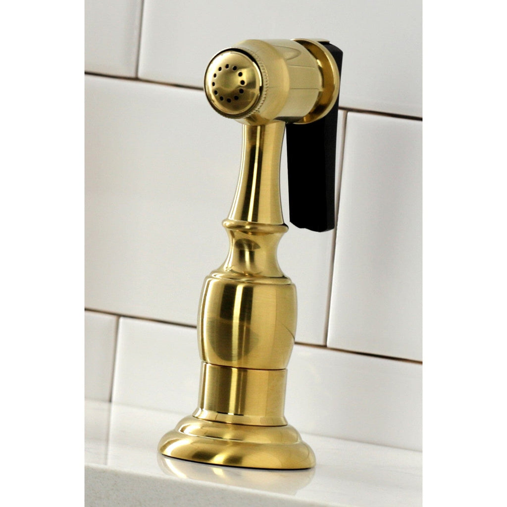 Heritage Two-Handle 4-Hole Deck Mount Bridge Kitchen Faucet with Brass Side Sprayer
