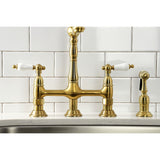 Heritage Two-Handle 4-Hole Deck Mount Bridge Kitchen Faucet with Brass Side Sprayer