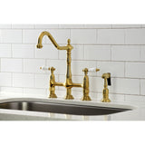 Heritage Two-Handle 4-Hole Deck Mount Bridge Kitchen Faucet with Brass Side Sprayer