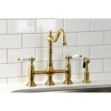 Heritage Two-Handle 4-Hole Deck Mount Bridge Kitchen Faucet with Brass Side Sprayer