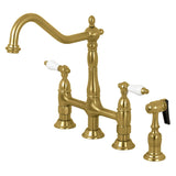 Heritage Two-Handle 4-Hole Deck Mount Bridge Kitchen Faucet with Brass Side Sprayer