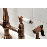 Heritage Two-Handle 4-Hole Deck Mount Bridge Kitchen Faucet with Brass Side Sprayer