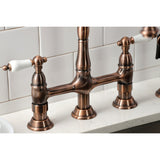 Heritage Two-Handle 4-Hole Deck Mount Bridge Kitchen Faucet with Brass Side Sprayer