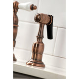 Heritage Two-Handle 4-Hole Deck Mount Bridge Kitchen Faucet with Brass Side Sprayer