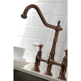 Heritage Two-Handle 4-Hole Deck Mount Bridge Kitchen Faucet with Brass Side Sprayer