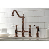 Heritage Two-Handle 4-Hole Deck Mount Bridge Kitchen Faucet with Brass Side Sprayer