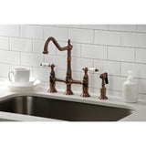 Heritage Two-Handle 4-Hole Deck Mount Bridge Kitchen Faucet with Brass Side Sprayer