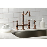 Heritage Two-Handle 4-Hole Deck Mount Bridge Kitchen Faucet with Brass Side Sprayer