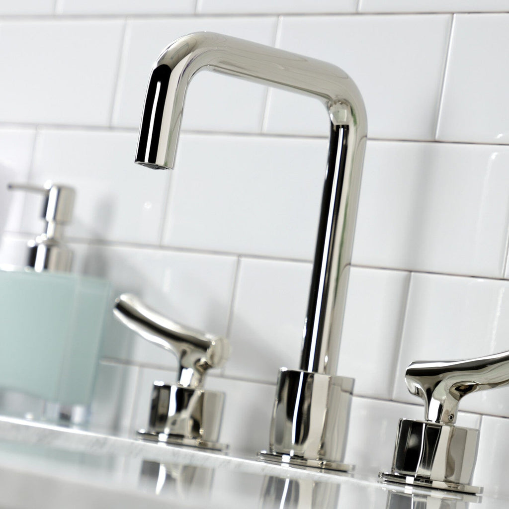 Hallerbos Two-Handle 3-Hole Deck Mount Widespread Bathroom Faucet with Push Pop-Up Drain