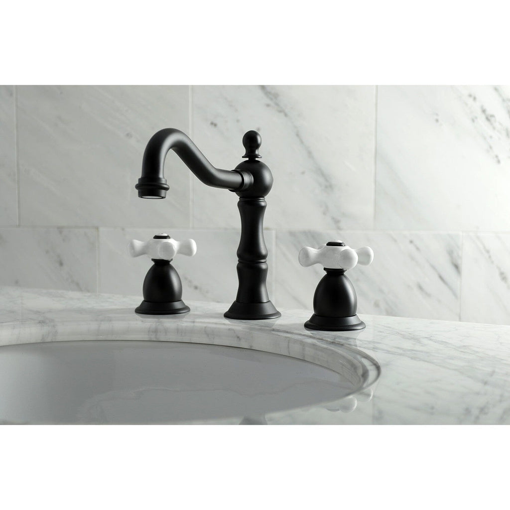 Heritage Two-Handle 3-Hole Deck Mount Widespread Bathroom Faucet with Brass Pop-Up