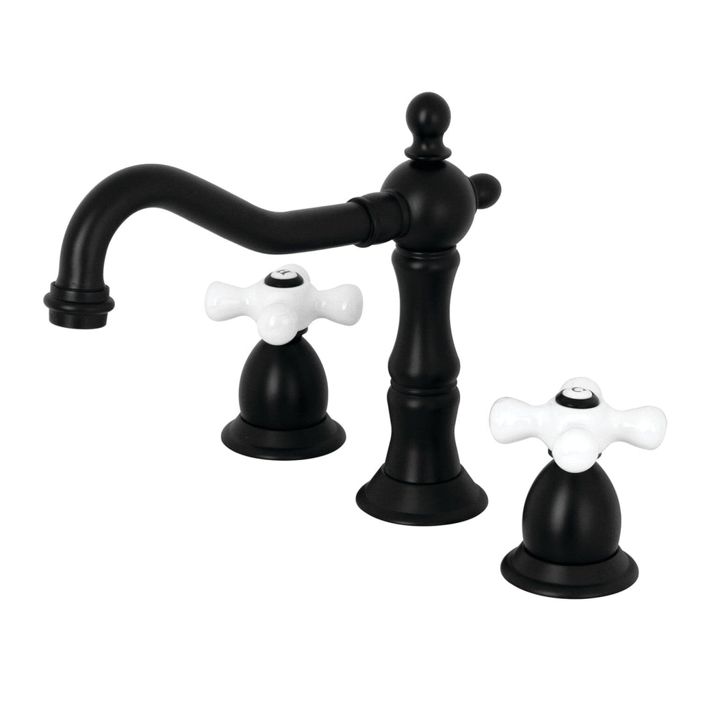 Heritage Two-Handle 3-Hole Deck Mount Widespread Bathroom Faucet with Brass Pop-Up
