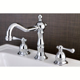 Heritage Two-Handle 3-Hole Deck Mount Widespread Bathroom Faucet with Brass Pop-Up