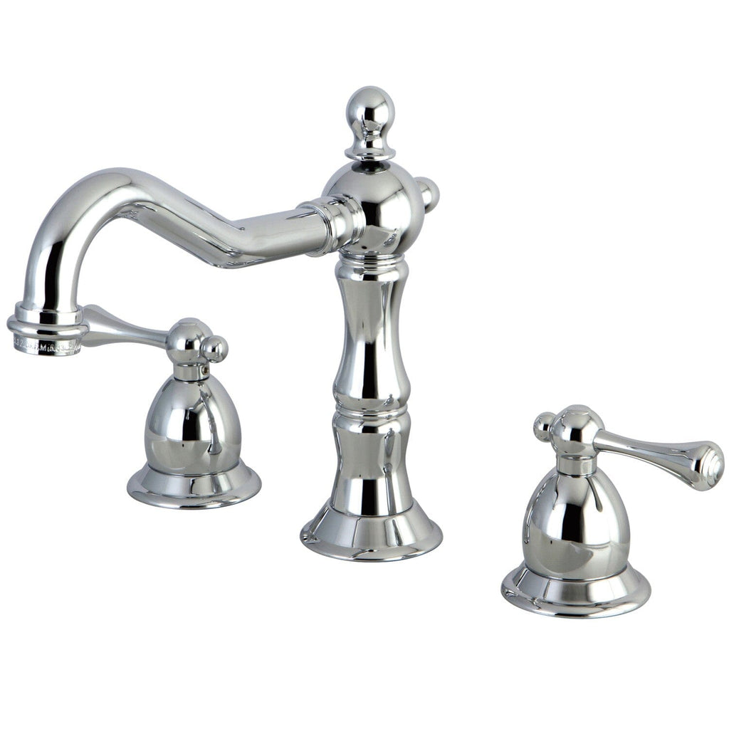 Heritage Two-Handle 3-Hole Deck Mount Widespread Bathroom Faucet with Brass Pop-Up