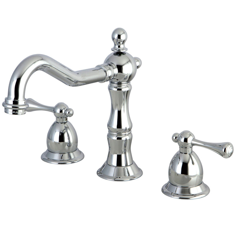 Heritage Two-Handle 3-Hole Deck Mount Widespread Bathroom Faucet with Brass Pop-Up