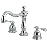 Heritage Two-Handle 3-Hole Deck Mount Widespread Bathroom Faucet with Brass Pop-Up
