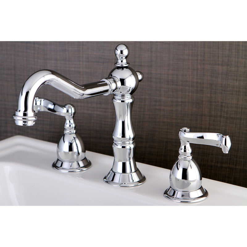 Heritage Two-Handle 3-Hole Deck Mount Widespread Bathroom Faucet with Brass Pop-Up
