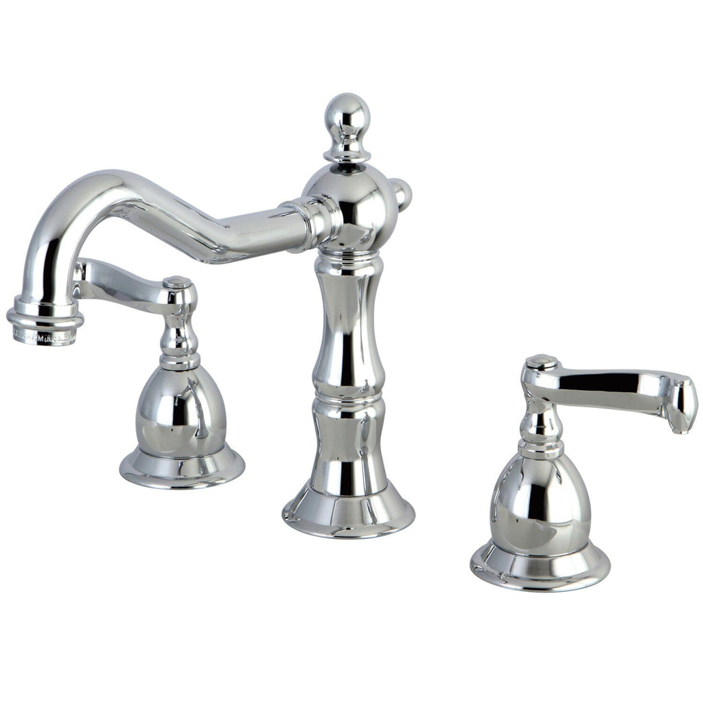 Heritage Two-Handle 3-Hole Deck Mount Widespread Bathroom Faucet with Brass Pop-Up