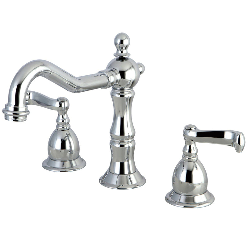Heritage Two-Handle 3-Hole Deck Mount Widespread Bathroom Faucet with Brass Pop-Up