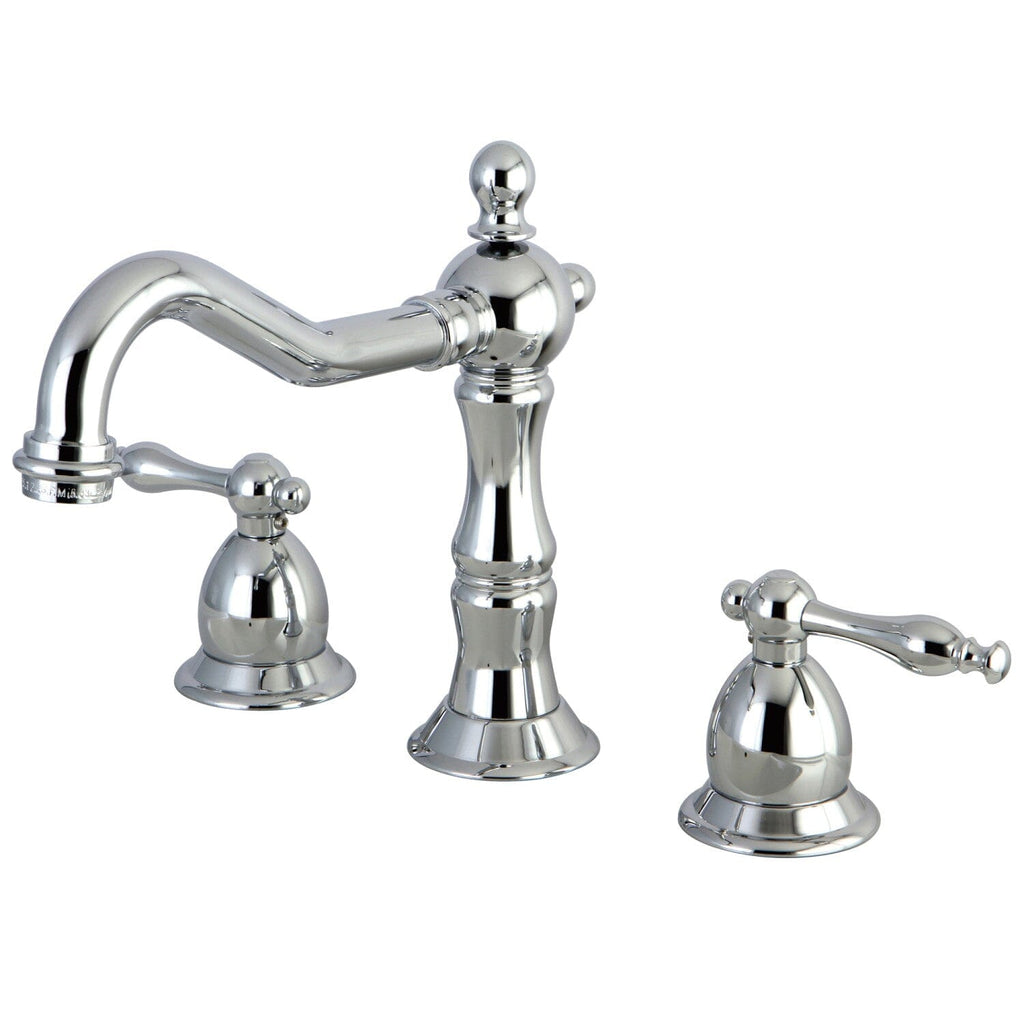 Heritage Two-Handle 3-Hole Deck Mount Widespread Bathroom Faucet with Brass Pop-Up