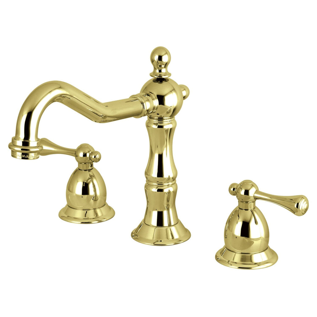 Heritage Two-Handle 3-Hole Deck Mount Widespread Bathroom Faucet with Brass Pop-Up