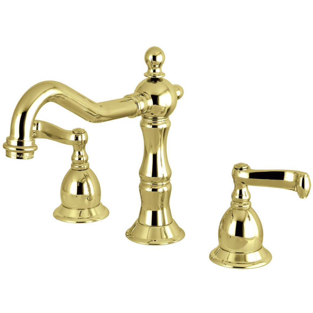 Heritage Two-Handle 3-Hole Deck Mount Widespread Bathroom Faucet with Brass Pop-Up