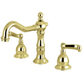 Heritage Two-Handle 3-Hole Deck Mount Widespread Bathroom Faucet with Brass Pop-Up