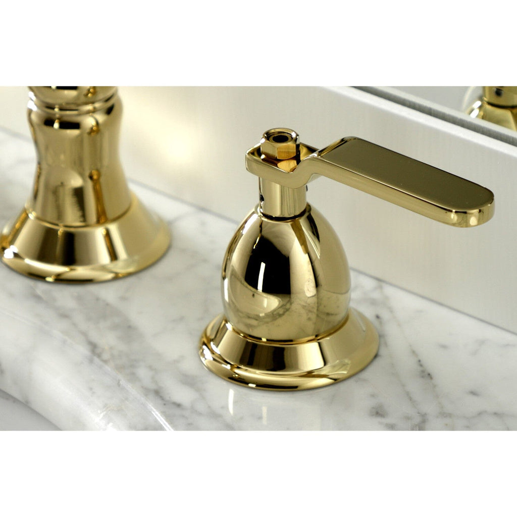 Whitaker Two-Handle 3-Hole Deck Mount Widespread Bathroom Faucet with Brass Pop-Up