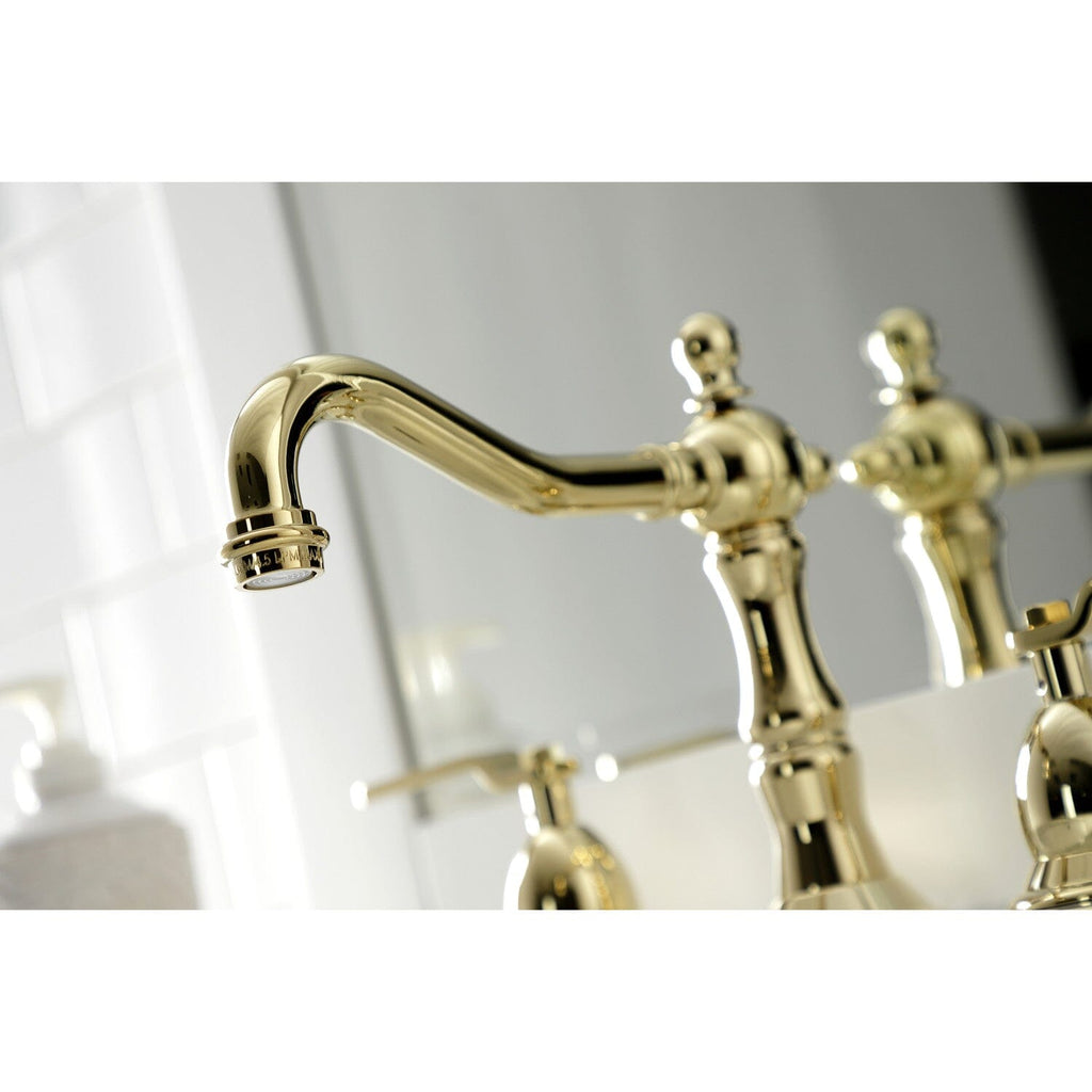 Whitaker Two-Handle 3-Hole Deck Mount Widespread Bathroom Faucet with Brass Pop-Up