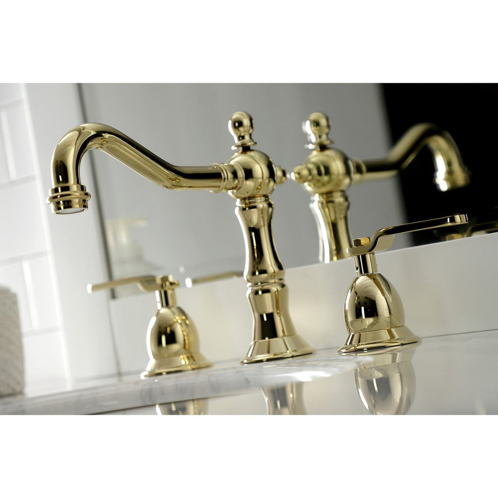 Whitaker Two-Handle 3-Hole Deck Mount Widespread Bathroom Faucet with Brass Pop-Up