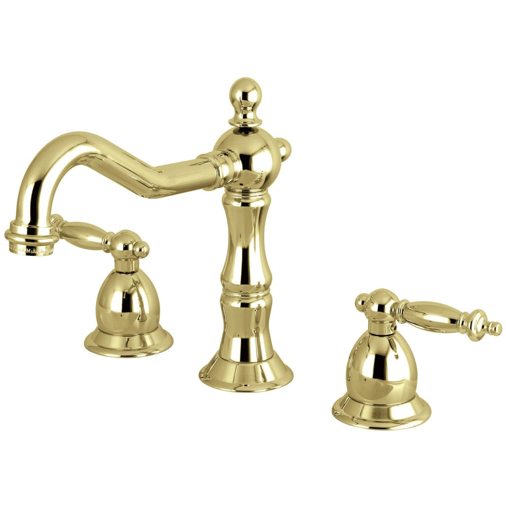 Heritage Two-Handle 3-Hole Deck Mount Widespread Bathroom Faucet with Brass Pop-Up