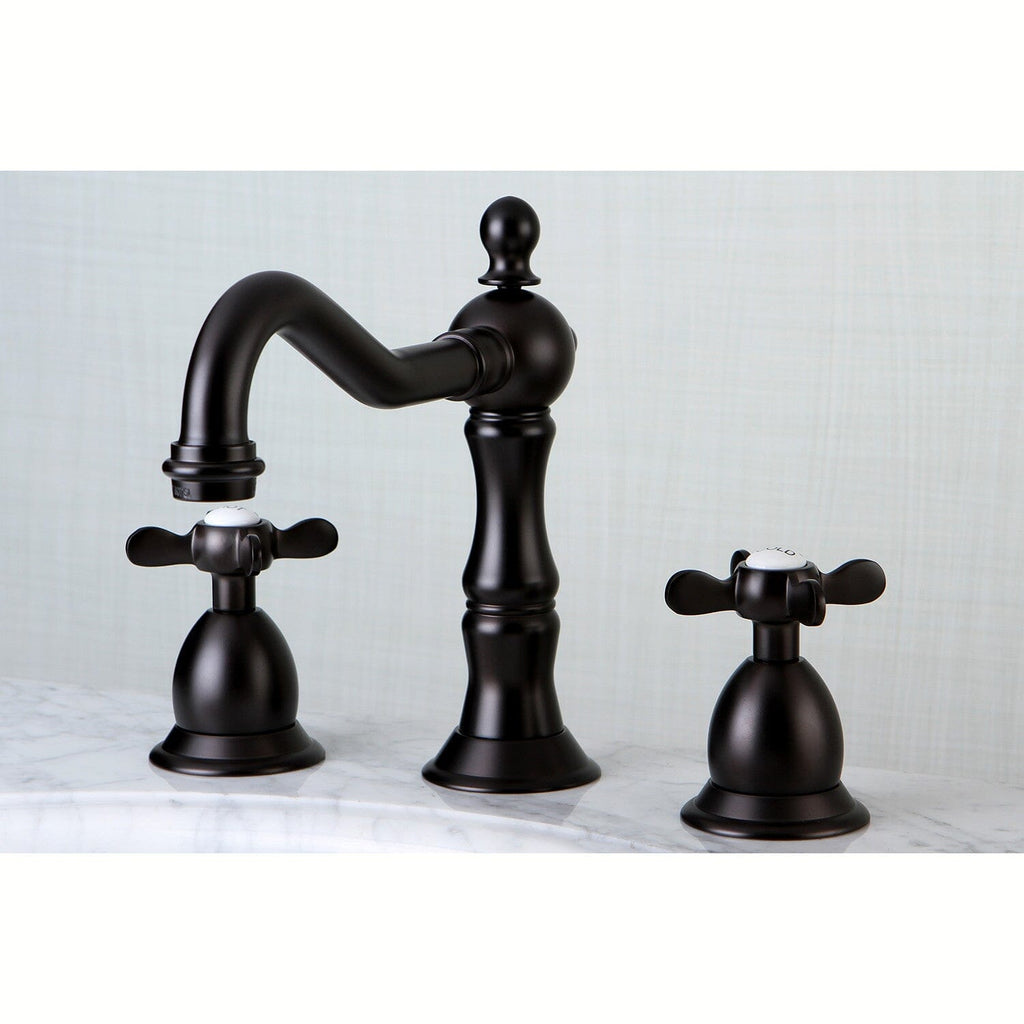 Essex Two-Handle 3-Hole Deck Mount Widespread Bathroom Faucet with Brass Pop-Up