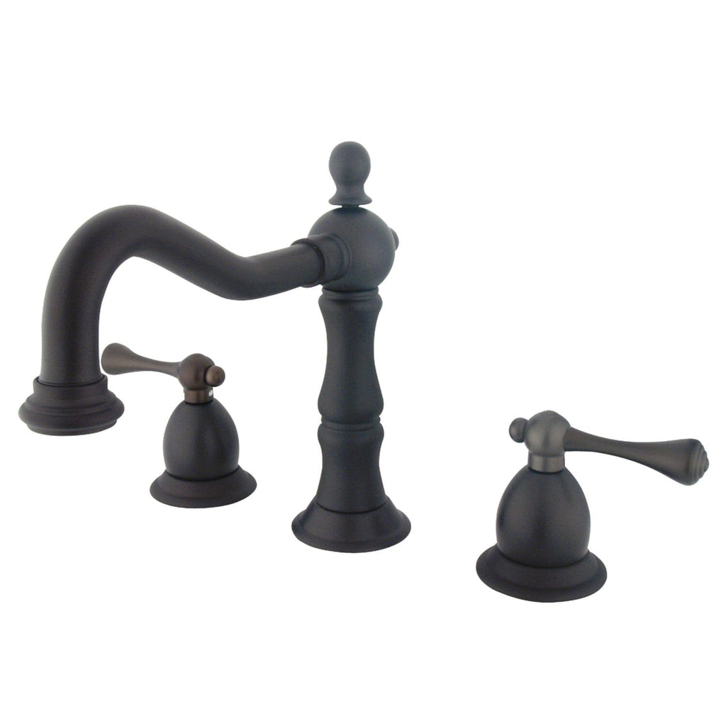 Heritage Two-Handle 3-Hole Deck Mount Widespread Bathroom Faucet with Brass Pop-Up